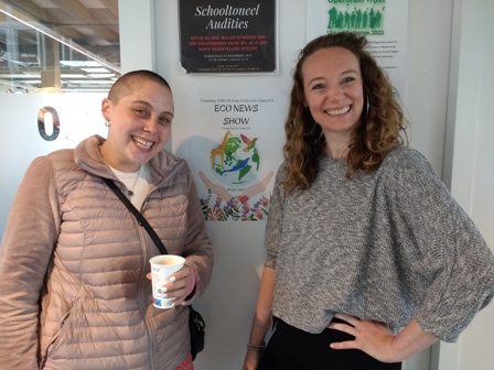 Sister City committee member Nacoya Villegas visits with teacher Megan Rockx at Wolfert Lansing during the 2022 Baltimore-Rotterdam Operation Trash exchange organized by Kathie diStefano.